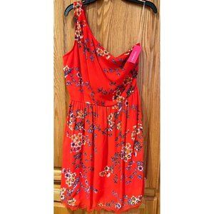 Xhilaration Orange Red Floral One Shoulder Lined Mini Dress Size‎ Medium Juniors